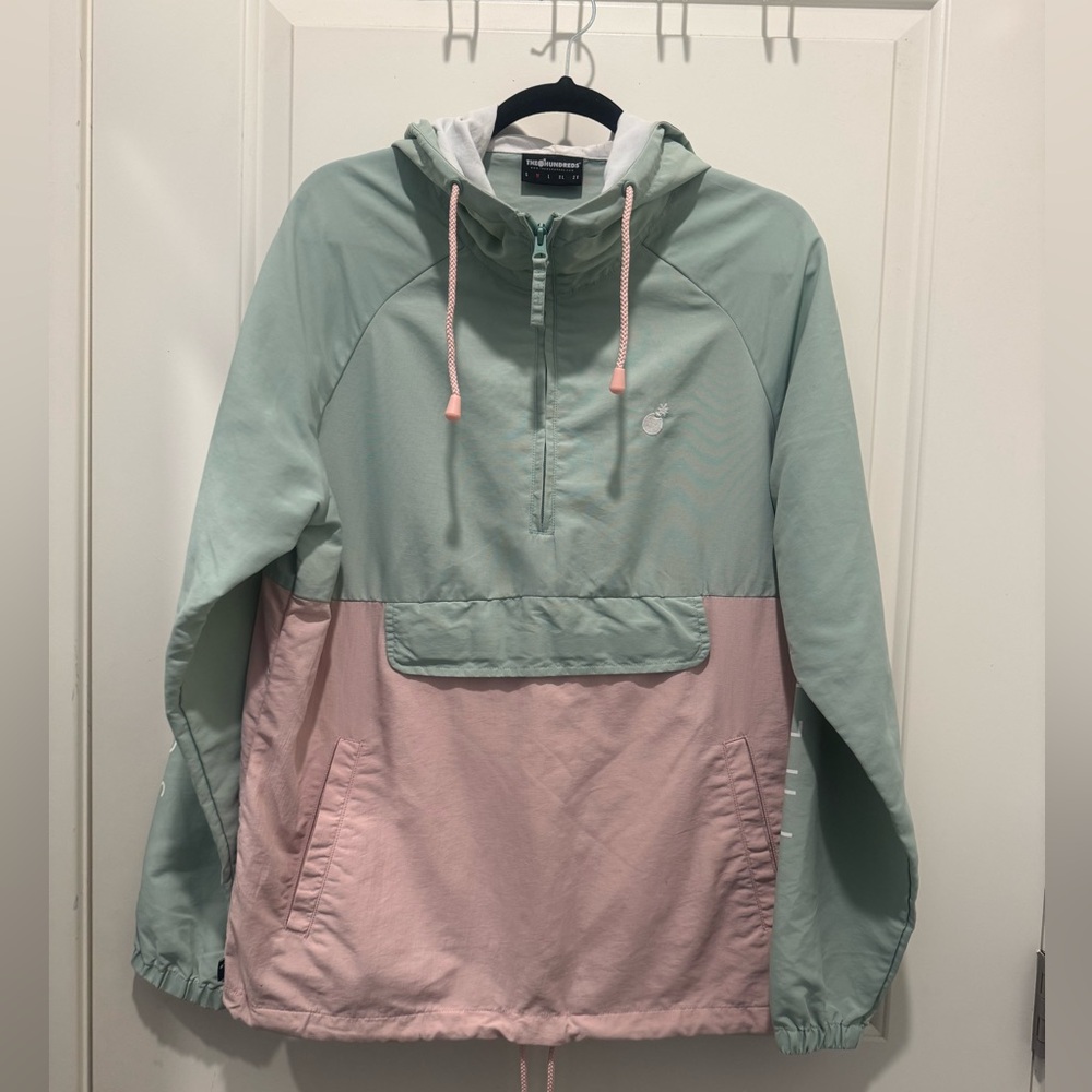 The Hundreds Green/Pink Nylon Windbreaker Quarter-Zip Pullover Jacket, Size M